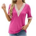 thumbnail image 1 of cfhntfmh Casual Tops for Women Half Sleeve Trendy Lace V Neck T-Shirts Hollow out Summer Breathable Shirts, 1 of 7