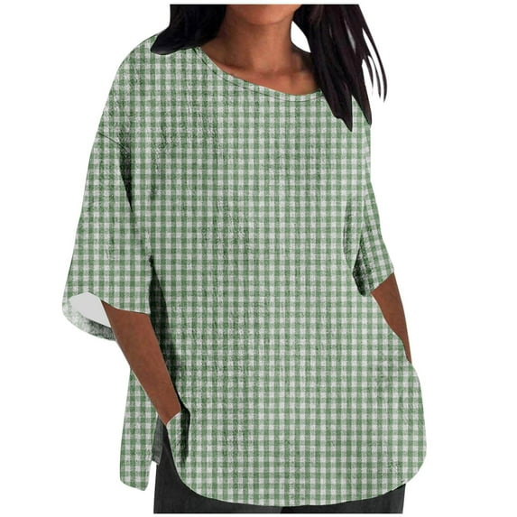 cfhntfmh Casual Tops for Women Summer Loose Crewneck 3/4 Sleeve Lounge T-Shirts Soft Print Side Slit Shirts