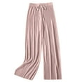 thumbnail image 1 of cfhntfmh Chiffon Flowy Wide Leg Pants for Women Lightweight High Waist Pull-On Pants with Drawstring Soft Comfy Pajama Bottom（Pink,Free Size), 1 of 7