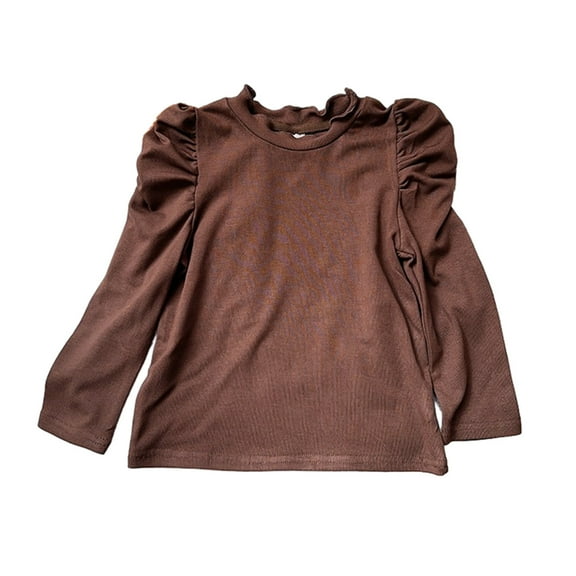 cfhntfmh Children's Cotton Tops Soft Ruffle Long Sleeve Crewneck Baisc Shirts Fall Comfy Solid Color T-Shirts for 6M-8 Years