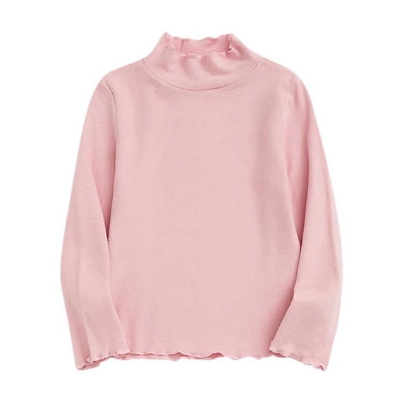 cfhntfmh Children's Girls Boys Shirts Long Sleeve Ruffle Hem Lounge Pullover Tops Fall Comfy Mock Neck Solid Basic Undershirts