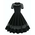 thumbnail image 1 of cfhntfmh Cocktail Dresses for Women Elegant Short Sleeve Crewneck Lace Cutout Midi Dress Evening Prom Party Retro Dress, 1 of 6