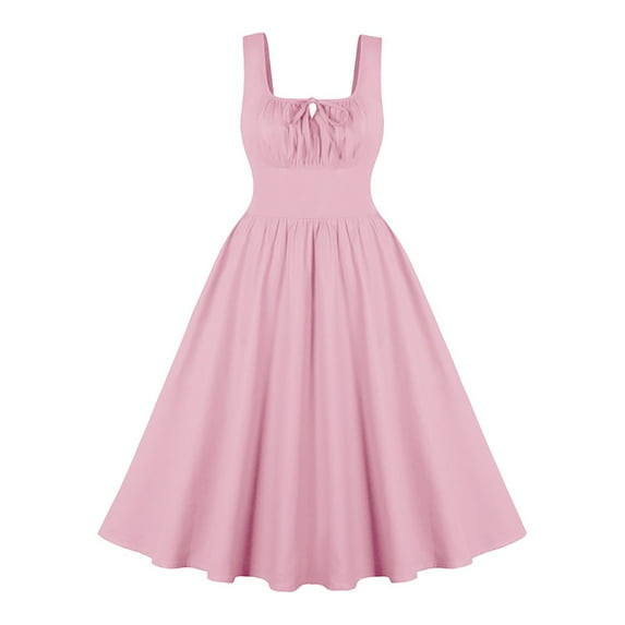 cfhntfmh Cocktail Dresses for Women Elegant Square Neck Sleeveless Tank Dress Summer Flowy Front Knot Party Evening Dress