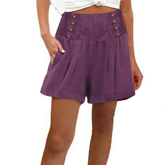cfhntfmh Comfy Shorts for Women Summer Casual High Waist Short Pants Smocked Double Breasted Pocketed Loose Beach Shorts