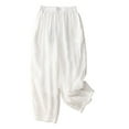 thumbnail image 1 of cfhntfmh Cotton Linen Pants for Women Casual Elastic Waist Loose Pants Lace Summer Vacation Loungewear Comfy Plain Pants, 1 of 3