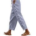 thumbnail image 1 of cfhntfmh Cotton Linen Pants for Women Casual Print Elastic Waist Loose Pants Lounge Side Buttons down Trousers with Pockets, 1 of 7