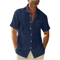cfhntfmh Cotton Linen Shirts for Men Lightweight Short Sleeve Lapel Button down Shirts Vacation Tops with Pocket