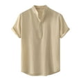 thumbnail image 1 of cfhntfmh Cotton Linen Shirts for Men Summer Short Sleeve Button up Beach T-Shirts Lightweight Solid Collared Tops, 1 of 7