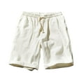 thumbnail image 1 of cfhntfmh Cotton Linen Shorts for Men Solid Color Lightweight Shorts Elastic Waist Drawstring Beach Shorts with Pockets, 1 of 4