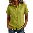 thumbnail image 1 of cfhntfmh Cotton Linen Tops for Women Collared V Neck Short Sleeve Shirt with Pockets Casual Button down Summer Work Tops, 1 of 7