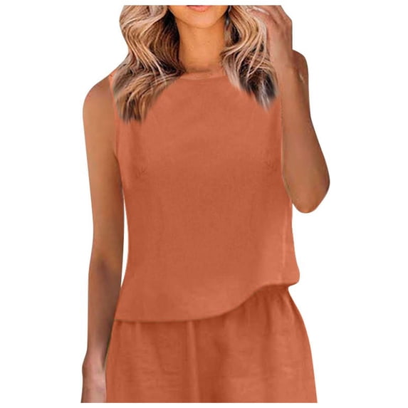cfhntfmh Cotton Linen Tops for Women Half Sleeve/Sleeveless Lounge T-Shirts Round Neck Summer Beach Loose Shirts