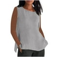 thumbnail image 1 of cfhntfmh Cotton Linen Tops for Women Lounge Oversized Crewneck Sleeveless Tank Shirts Summer Flowy Side Slit Blouses, 1 of 6