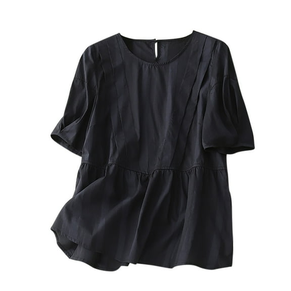 cfhntfmh Cotton Linen Tops for Women Oversized Half Sleeve Casual Summer T-Shirts Back Cutout Summer Flowy Crewneck Thin Tees