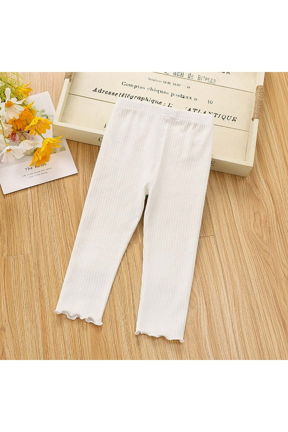 Cotton Pant for Baby Girls Ribbed Soft Elastic Waisted Long Pants Fall Comfy Wide Leg Plain Pants for 1-5 Years