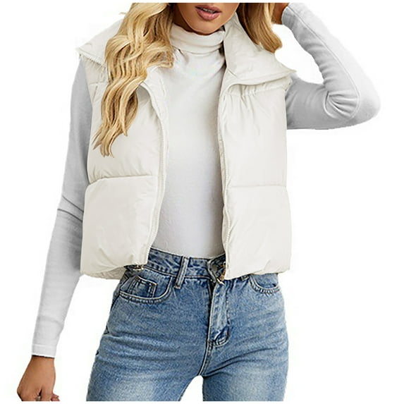 cfhntfmh Cropped Jackets for Women Warm Fleece Sleeveless Zip up Quilted Vest Fashion Lightweight Collared er Coats