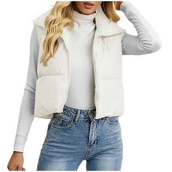 cfhntfmh Cropped Jackets for Women Warm Fleece Sleeveless Zip up Quilted Vest Fashion Lightweight Collared er Coats