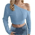 thumbnail image 1 of cfhntfmh Cropped Sweater for Women One-Shoulder Long Sleeve Pullover Tops Slim Stretch Cutout Knitted Shirts, 1 of 6