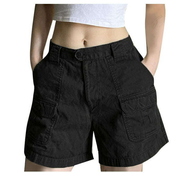 cfhntfmh Denim Shorts for Women Cargo Shorts Mid Waist Wide Leg Hiking Shorts with Pockets Bermuda Shorts for Summer