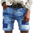 thumbnail image 1 of cfhntfmh Denim Shorts for Women Summer Casual Buttons Short Pants Mid Rise Color Block Ripped Pocketed Jeans, 1 of 3