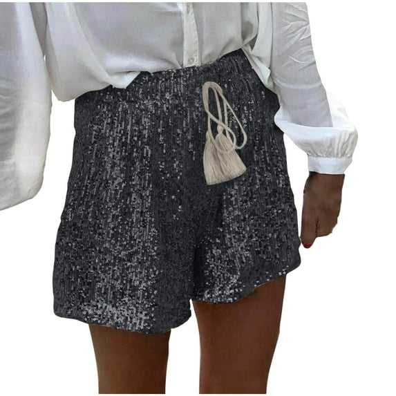 cfhntfmh Drawstring Shorts for Women Trendy Sequins Shorts Casual Elastic Waist Plain Summer Shorts
