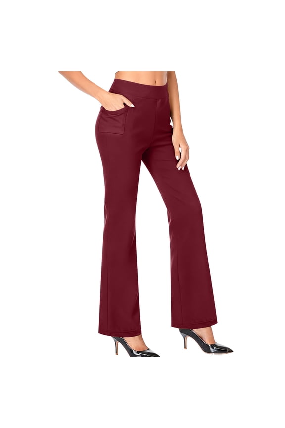 Dress Pants for Women Fleece Lined High Waist Flare Trouser Soft Pull on Work Yoga Pants for Cold Weather