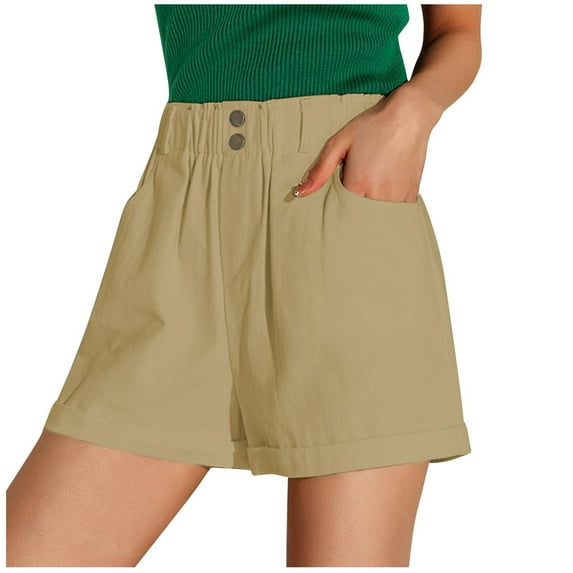 cfhntfmh Dress Shorts for Women Formal High Waisted Double Buttons Short Pants Plus Size Solid Color Pocketed Work Shorts