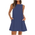 thumbnail image 1 of cfhntfmh Dresses for Women 2024 Casual Sleeveless Backless Mini Dress Summer Solid Color Loose Tank Dress with Pockets, 1 of 6