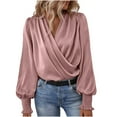 thumbnail image 1 of cfhntfmh Dressy Casual Shirts for Women Chiffon Trendy Cross V Neck Tunic Blouses Elegant Lantern Long Sleeve Going out Tops, 1 of 7