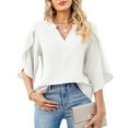 thumbnail image 1 of cfhntfmh Dressy Casual Shirts for Women Formal Petal 3/4 Sleeves Work Tops Loose Casual Summer V Neck Tunic T-Shirts, 1 of 6