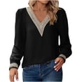 thumbnail image 1 of cfhntfmh Dressy Casual Shirts for Women Trendy Lace V Neck Basic Blouses Comfy Long Sleeve Embroidery Going out Tops, 1 of 6