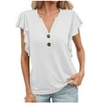 thumbnail image 1 of cfhntfmh Dressy Casual Shirts for Women Trendy Ruffle 1/4 Sleeve Length Summer Tops Soft V Neck Solid Color Tunic T-Shirts, 1 of 6