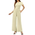 thumbnail image 1 of cfhntfmh Dressy Jumpsuits for Women Summer Loose Short Sleeve Crewneck Outfits Ribbed Knit Wide Leg Flowy Rompers with Pockets, 1 of 7