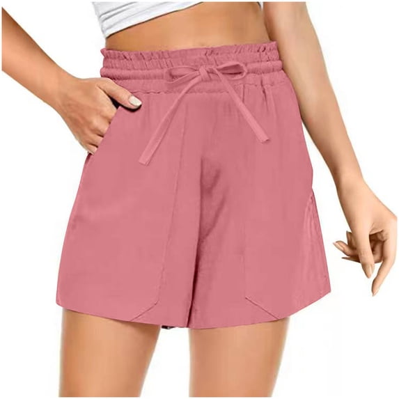 cfhntfmh Elastic Waist Shorts for Women Straight Wide Leg Comfy Shorts Summer 2024 Soft Short Pants with Pocket
