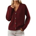 thumbnail image 1 of cfhntfmh Fall Cardigan Sweaters for Women V Neck Soft Knit Long Sleeve Shirts Cable Knit Open Front Womens Fall Clothes（Wine,X-Large), 1 of 6