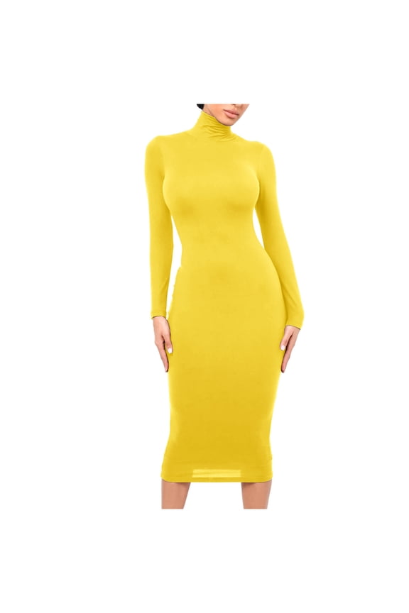 Fall Dresses for Women Casual Turtleneck Long Sleeve Midi Dress Slim Stretch Party Bodycon Pencil Dress