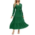 thumbnail image 1 of cfhntfmh Fall Dresses for Women Long Sleeve V Neck Long Maxi Dress Elegant Flowy Tiered Ruffle Hem A-Line Dress, 1 of 7