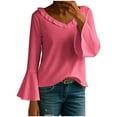 thumbnail image 1 of cfhntfmh Fall Fashion Outfits for Women Bell Long Sleeve Tops V Neck Business Casual Blouses Shirts Womens Fall Blouse, 1 of 3