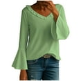 thumbnail image 1 of cfhntfmh Fall Fashion Outfits for Women Bell Long Sleeve Tops V Neck Business Casual Blouses Shirts Womens Fall Blouse, 1 of 5