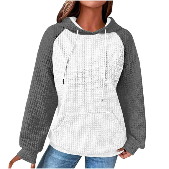 cfhntfmh Fall Fashion Outfits for Women Oversized Hoodies Textured Sweatshirt Cute Color Block Pullover Fall Winter Shirts