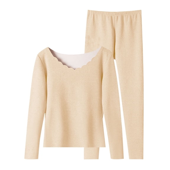 XuJwPNcy Fall Fashion Outfits for Women Thermal Underwear Sets Crew Neck Long Sleeve Top with Pajama Bottom Plus Size Pjs Sets(Beige,X-Large)