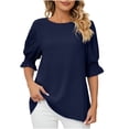 thumbnail image 1 of cfhntfmh Fall Fashion Shirts for Women Fashion Puff Half Sleeve Smocked Tunic Tops Soft Chiffon Ruffle Dressy Casual T-Shirts, 1 of 7