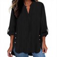 thumbnail image 1 of cfhntfmh Fall Outfits for Women Long Sleeve Fall Trendy Shirts Casual Button V Neck T-Shirts Loose Basic Tops Plus Size, 1 of 3