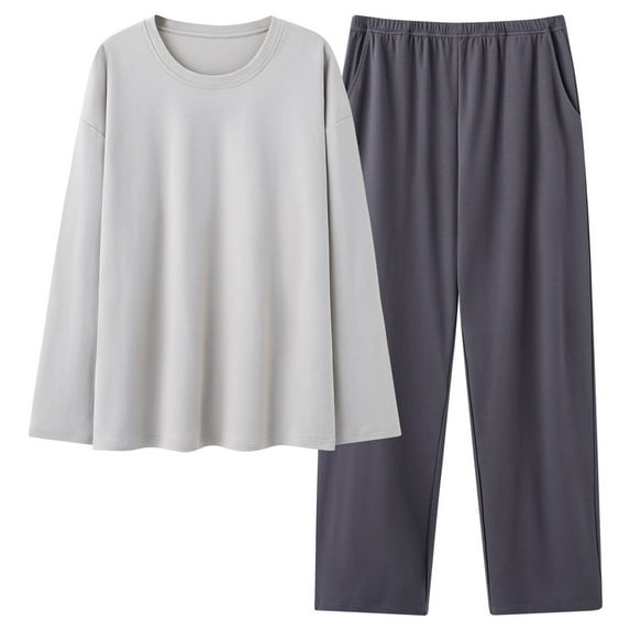 cfhntfmh Fall Pajamas Women Sets Cotton Long-Sleeve Crew Neck Tops and Full-Length Pant Pajama Set Two Piece Pjs with Pockets