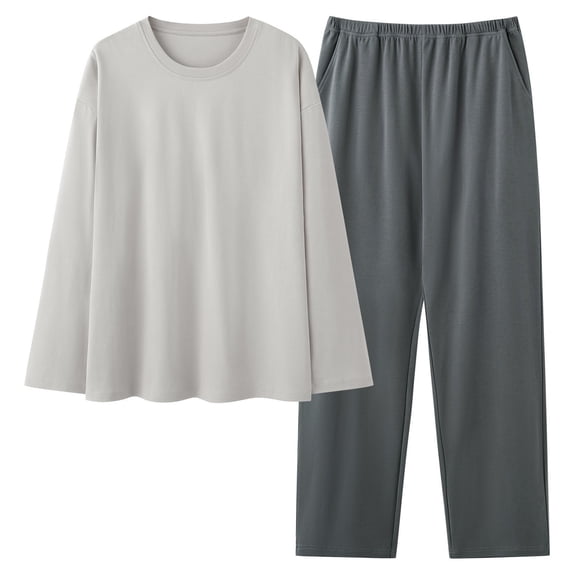 cfhntfmh Fall Pajamas Women Sets Cotton Long-Sleeve Crew Neck Tops and Full-Length Pant Pajama Set Two Piece Pjs with Pockets