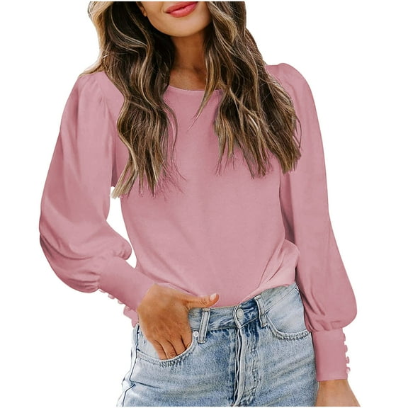 cfhntfmh Fall Shirts for Women Fashion Long Sleeve Dressy Casual Blouses Soft Crewneck Work Tops