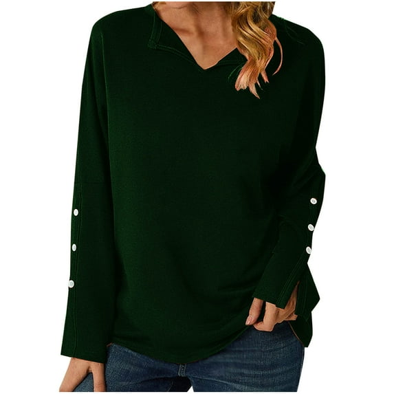 cfhntfmh Fall Shirts for Women Warm Fleece Long Sleeve V Neck Collared Undershirts Lounge Solid Color Basic Tops