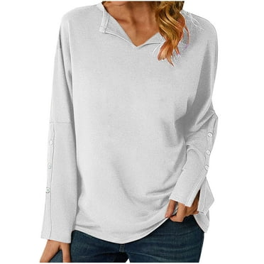 cfhntfmh Fall Shirts for Women Warm Fleece Long Sleeve V Neck Collared Undershirts Lounge Solid Color Basic Tops