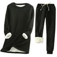 thumbnail image 1 of cfhntfmh Fleece Lined Loungewear 2 Piece Outfit Winter Sherpa Lined Tracksuit Warm Up Suits Thick Pullover and Sweatpants Sets, 1 of 6
