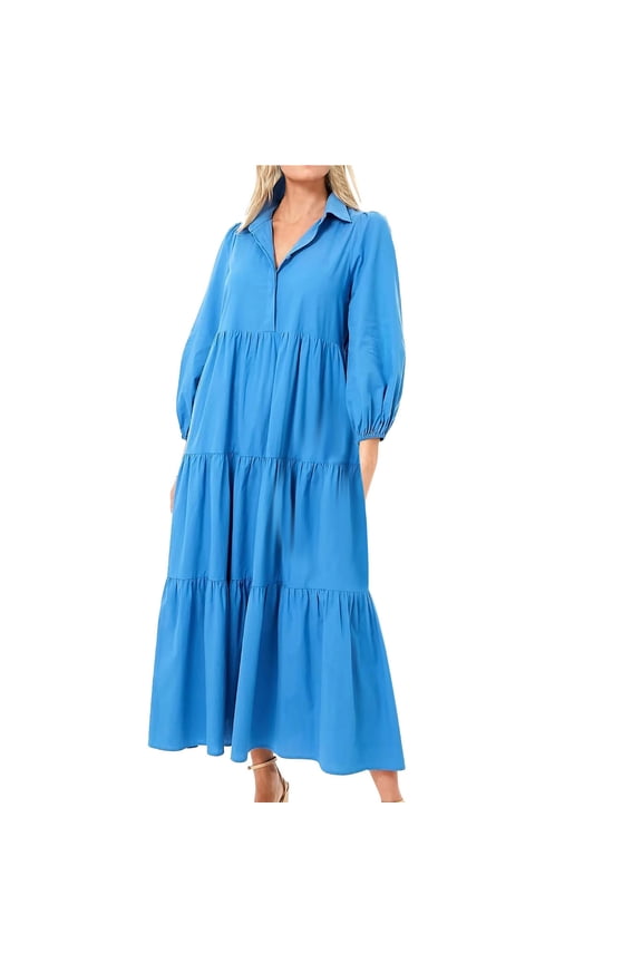 Flowy Dresses for Women Fashion Collared Buttons Long Sleeve Long Maxi Dress Fall Baggy Tiered Pleated Beach Dress