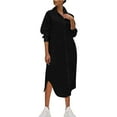 thumbnail image 1 of cfhntfmh Flowy Dresses for Women Lounge Collared Buttons down Shirts Dress Fashion Long Sleeve Side Slit Midi Dress, 1 of 6